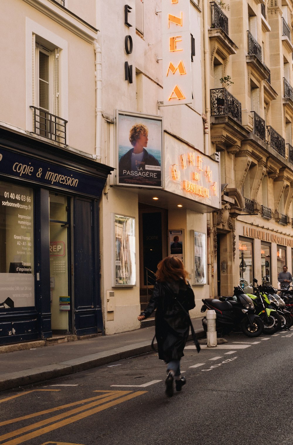 a person walking down a street