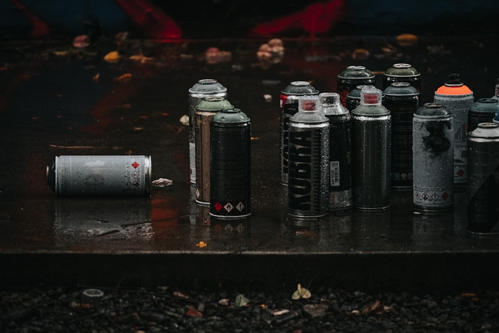 a group of bottles on a table