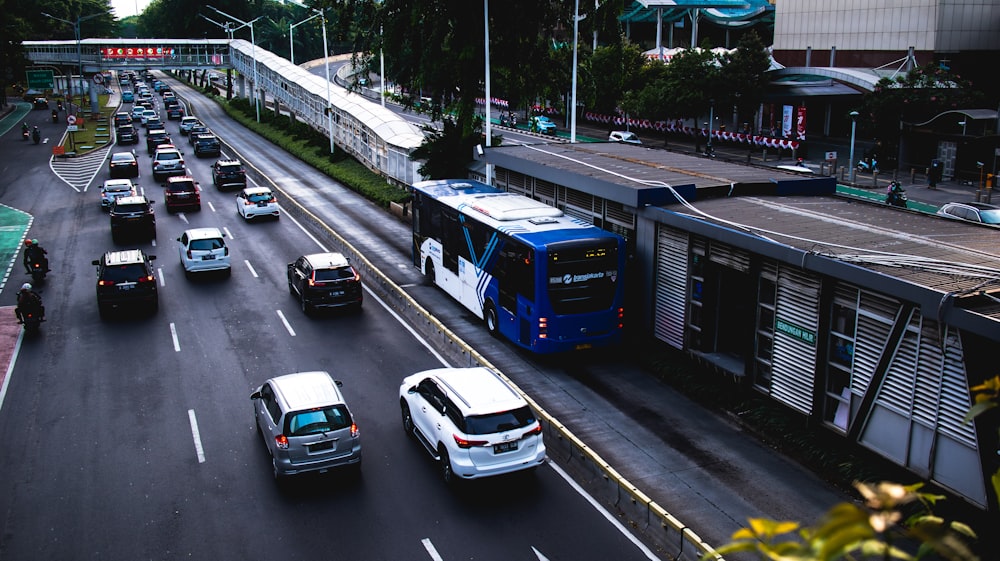 a bus and cars on a street