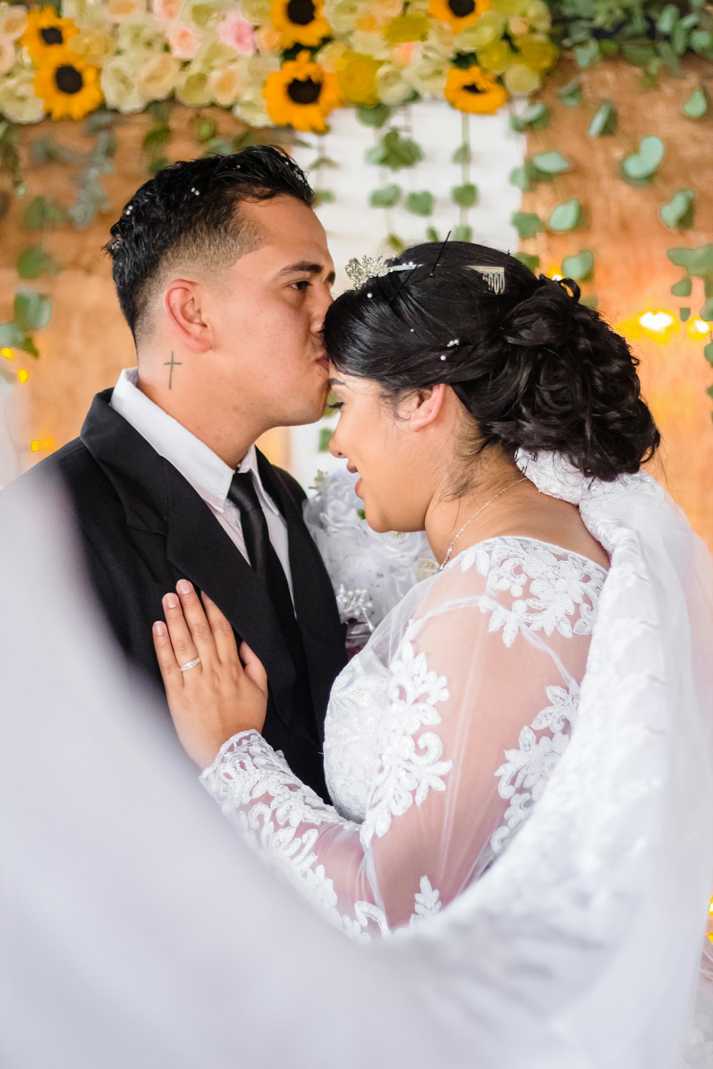 a man and woman kissing