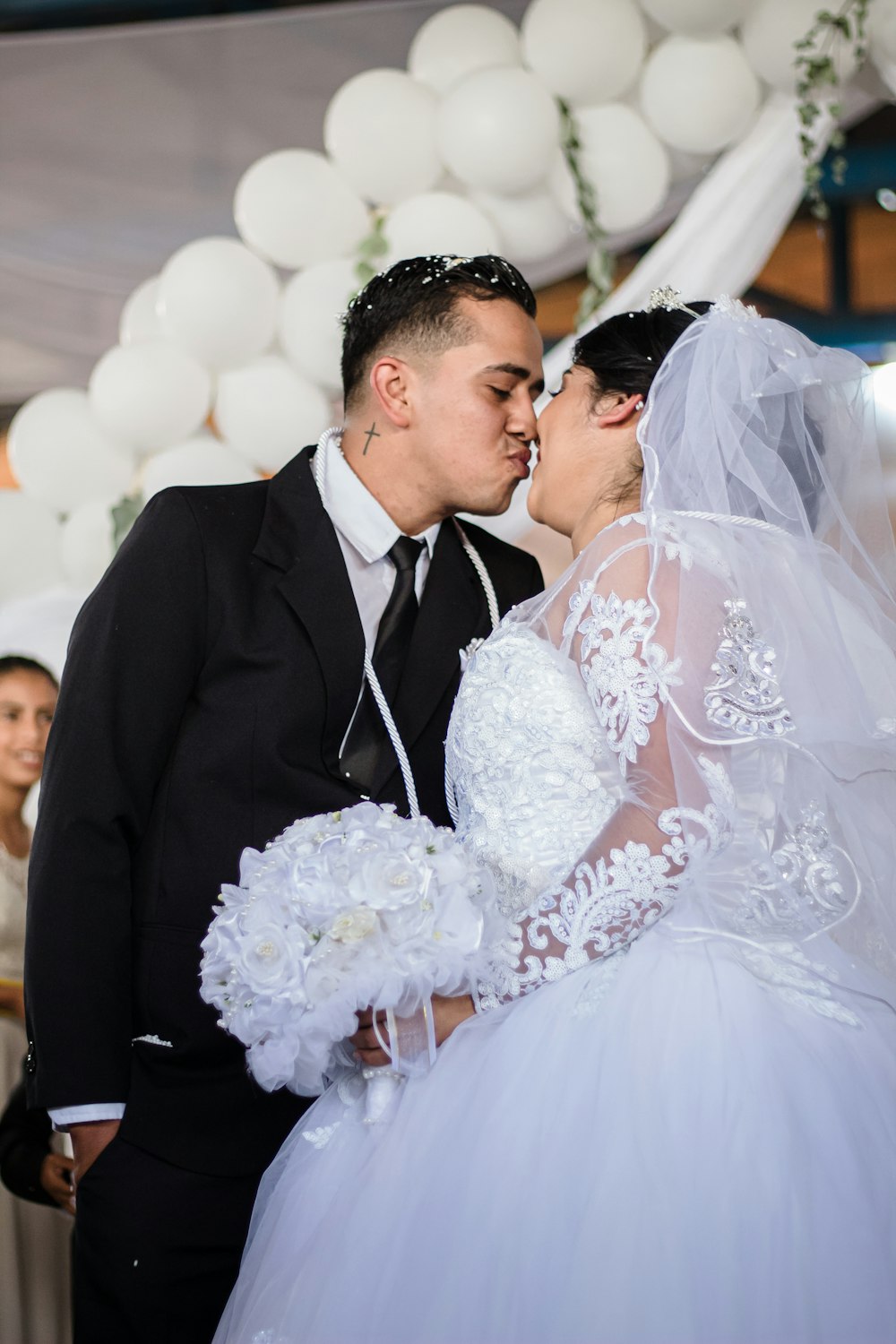 a man and woman kissing