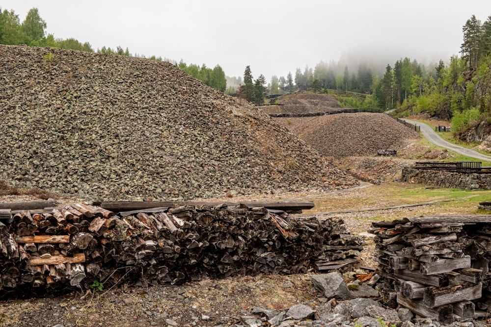 a pile of wood and rocks