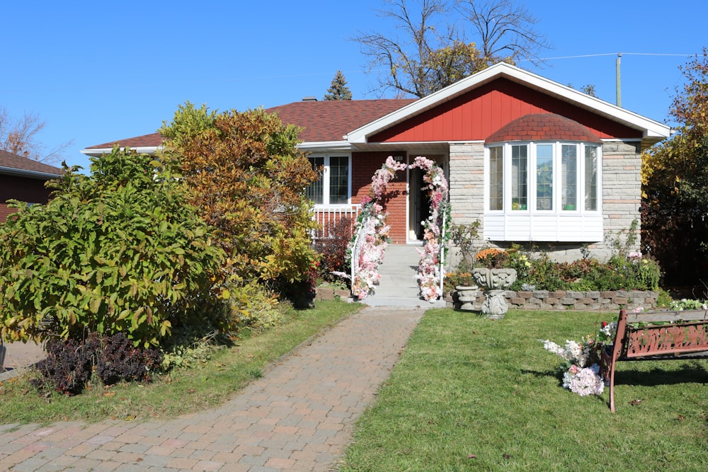 a house with a brick driveway