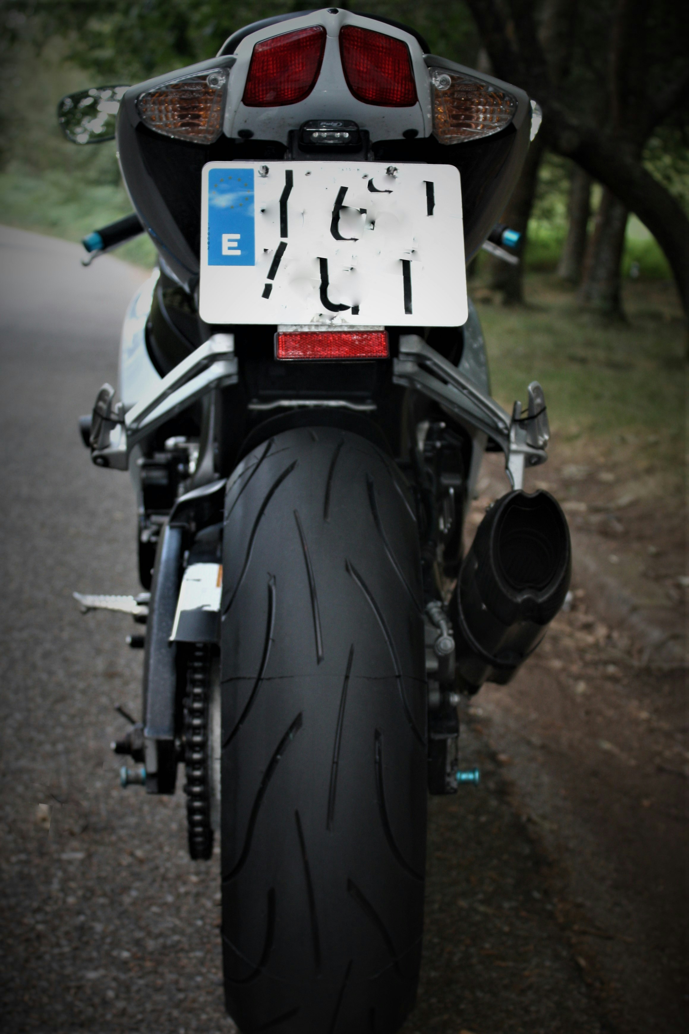 a motorcycle with a sign on it