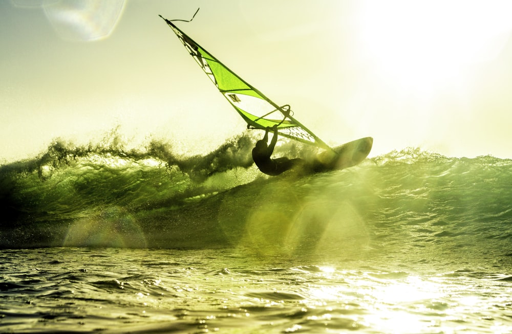 a person surfing on the waves