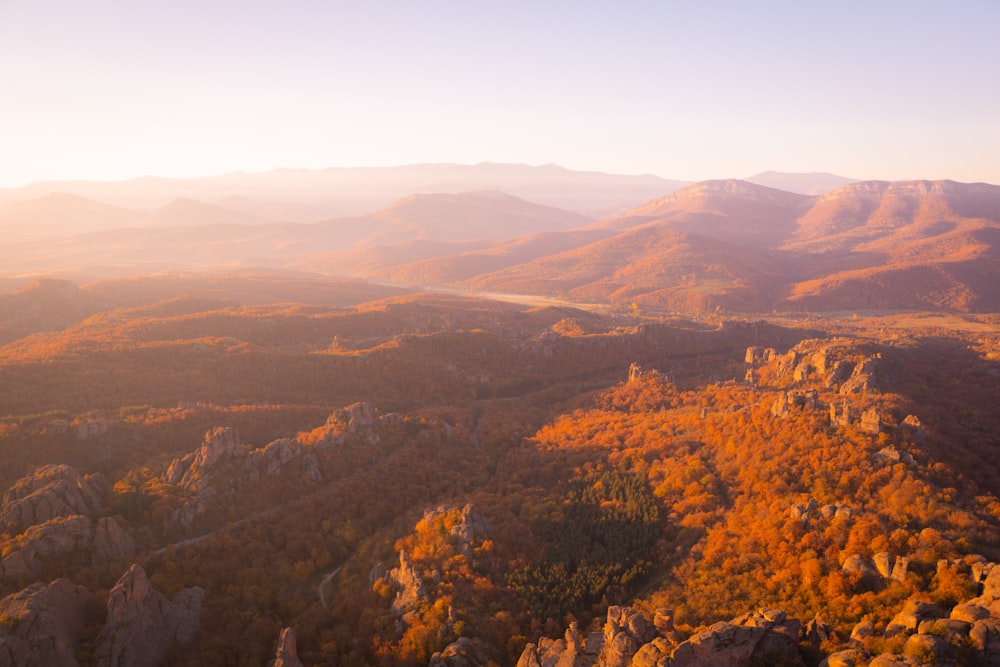 a landscape with hills and trees