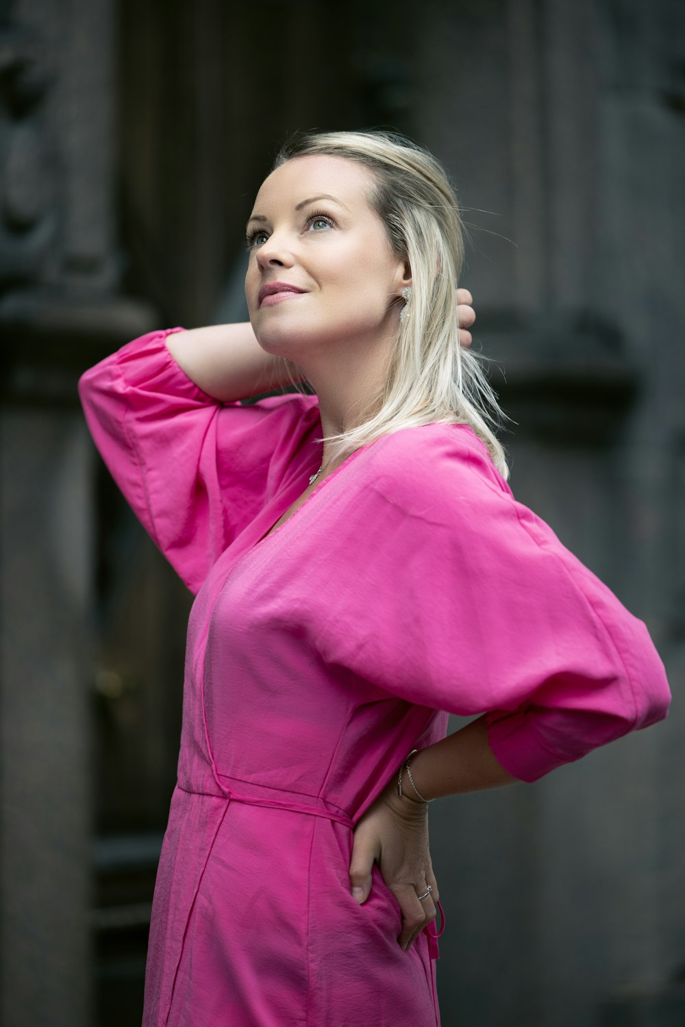 a person in a pink dress