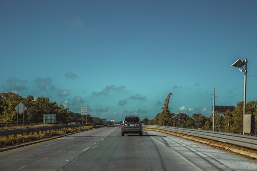 a car driving down a road