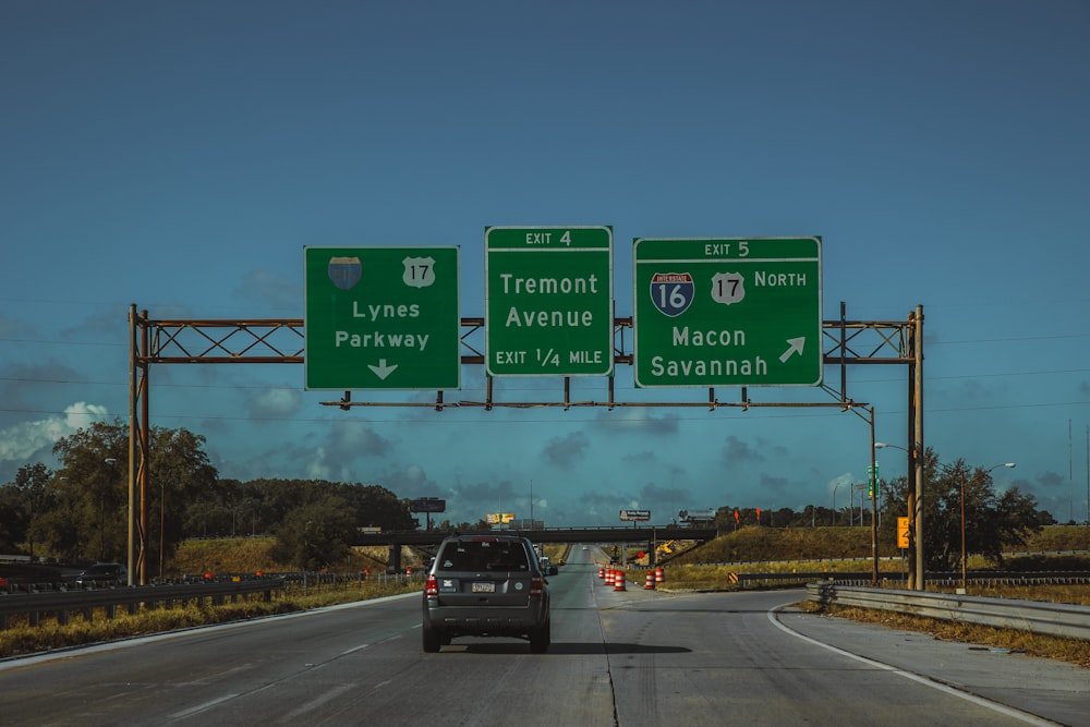 a car driving on a highway