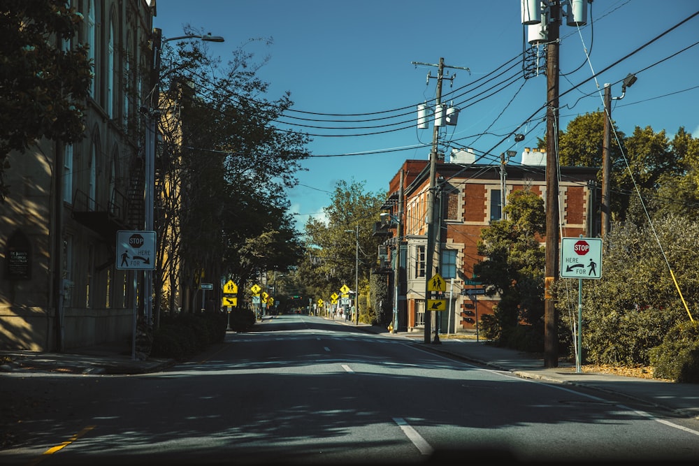 a street with signs on it