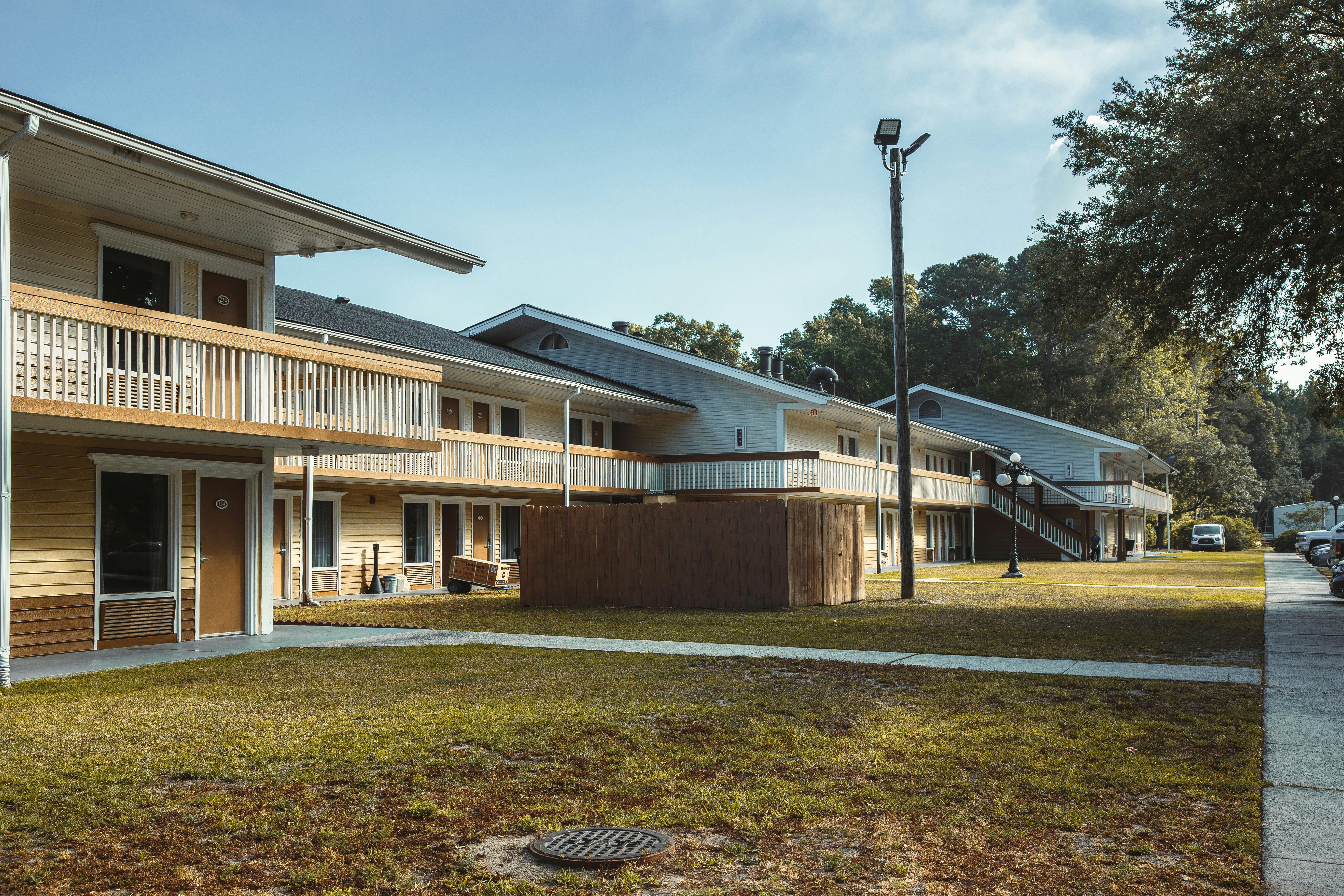 a building with a parking lot