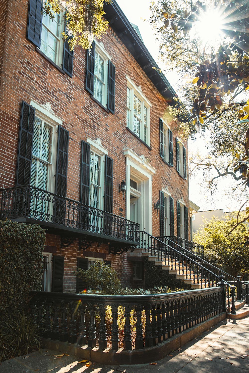 a brick building with a staircase