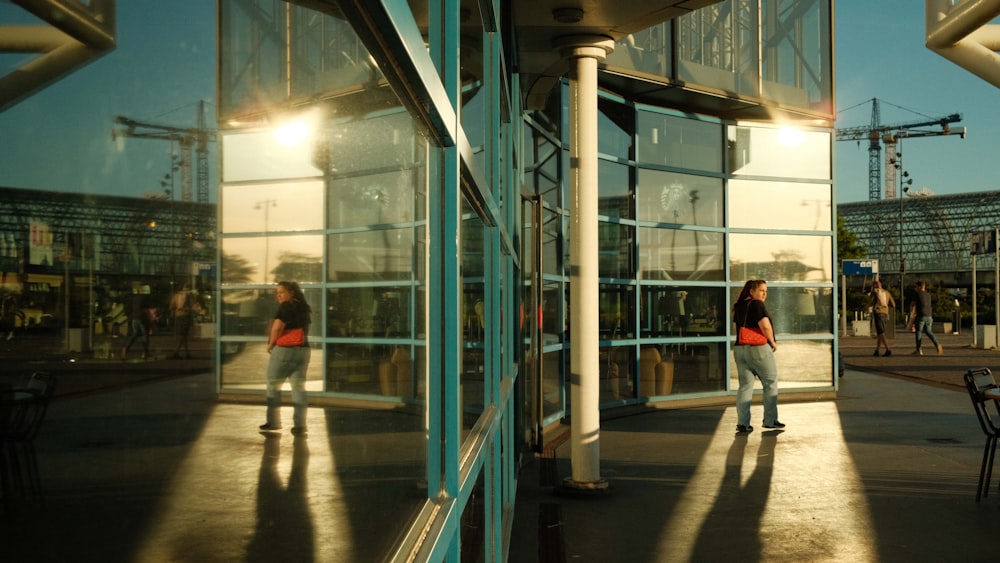 people walking outside a building