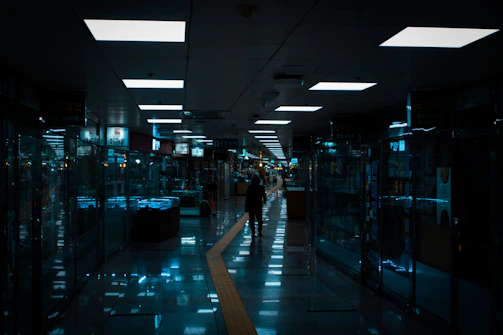 a person walking in a large room