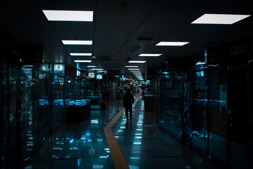 a person walking in a large room