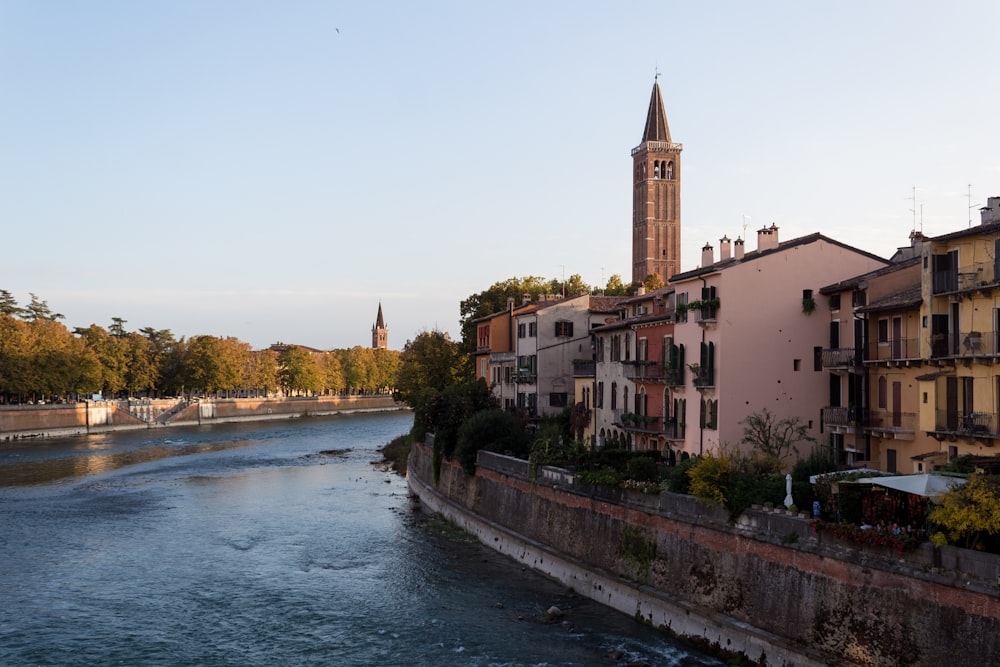 a river with buildings along it