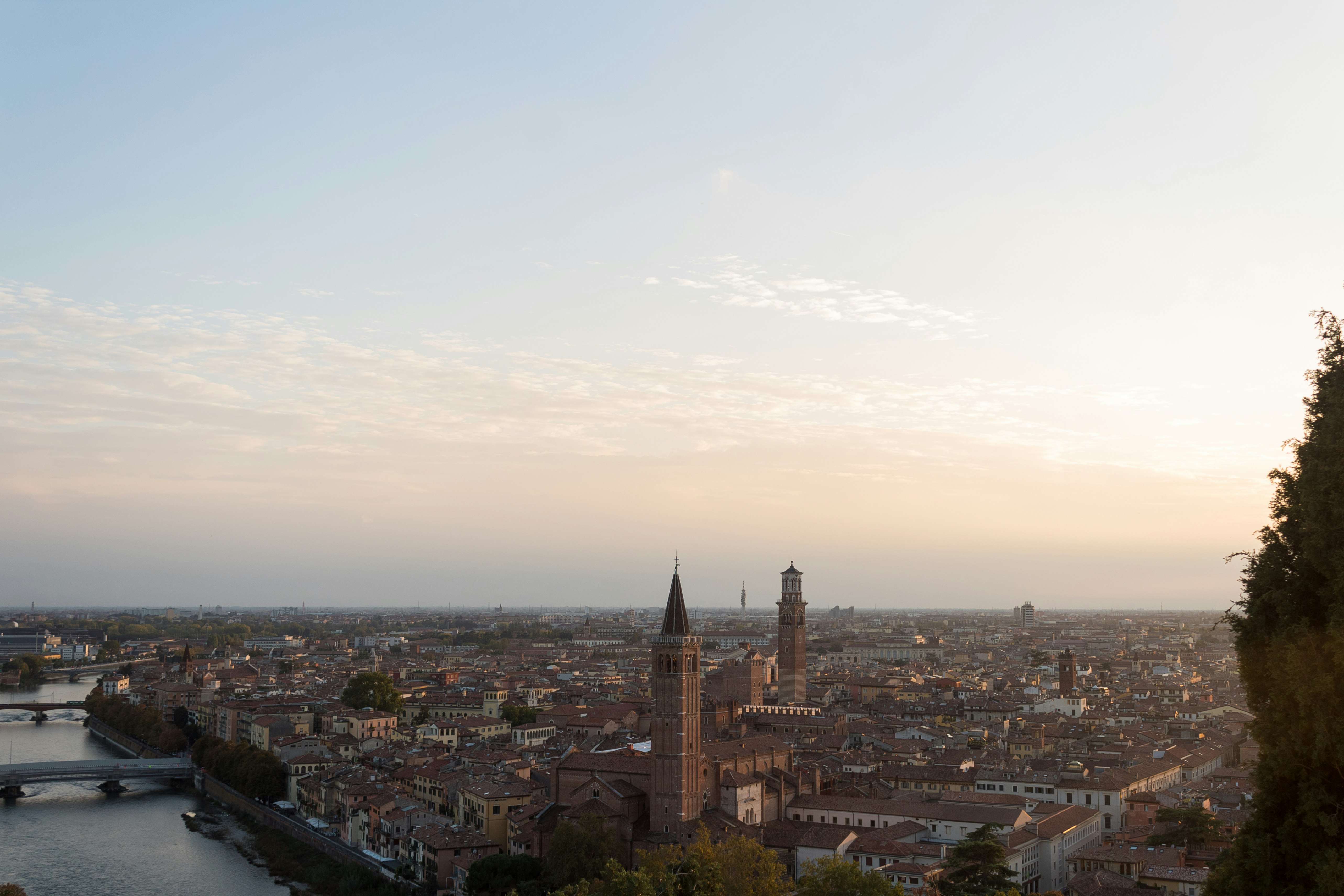 Beautiful panoramic view of Verona from the Funicolare di Castel San Pietro.