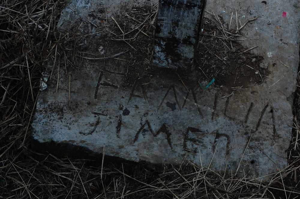 a stone with writing on it