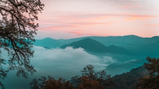 A serene landscape painting with soft pastel hues of dawn.