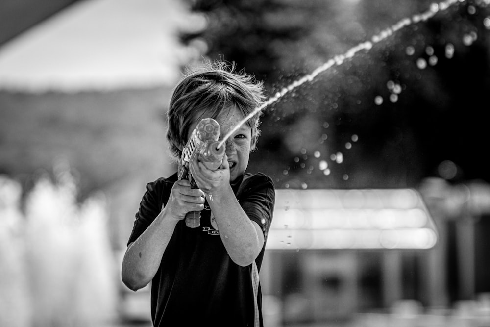 a person blowing water