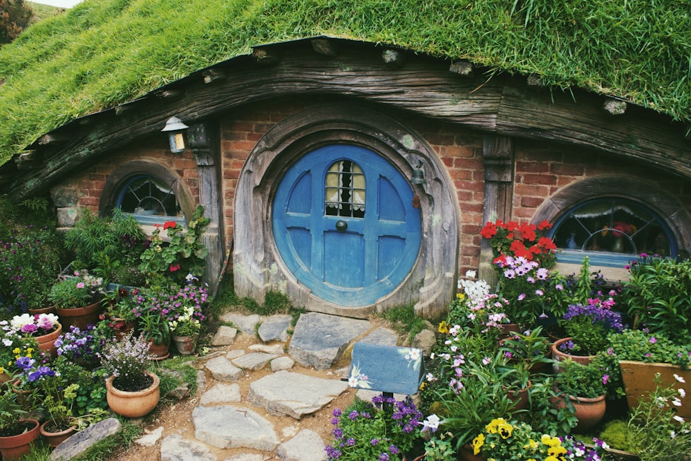 a stone building with a stone walkway