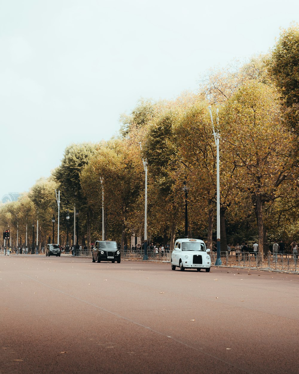 uma estrada com carros e árvores ao lado