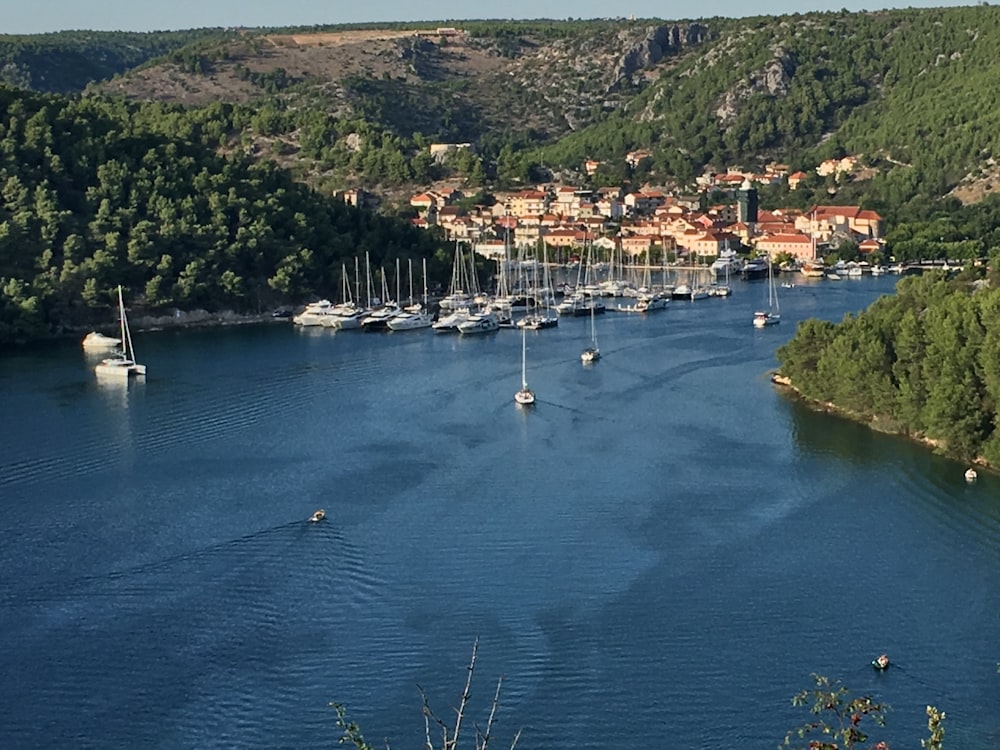 a body of water with boats in it and buildings around it