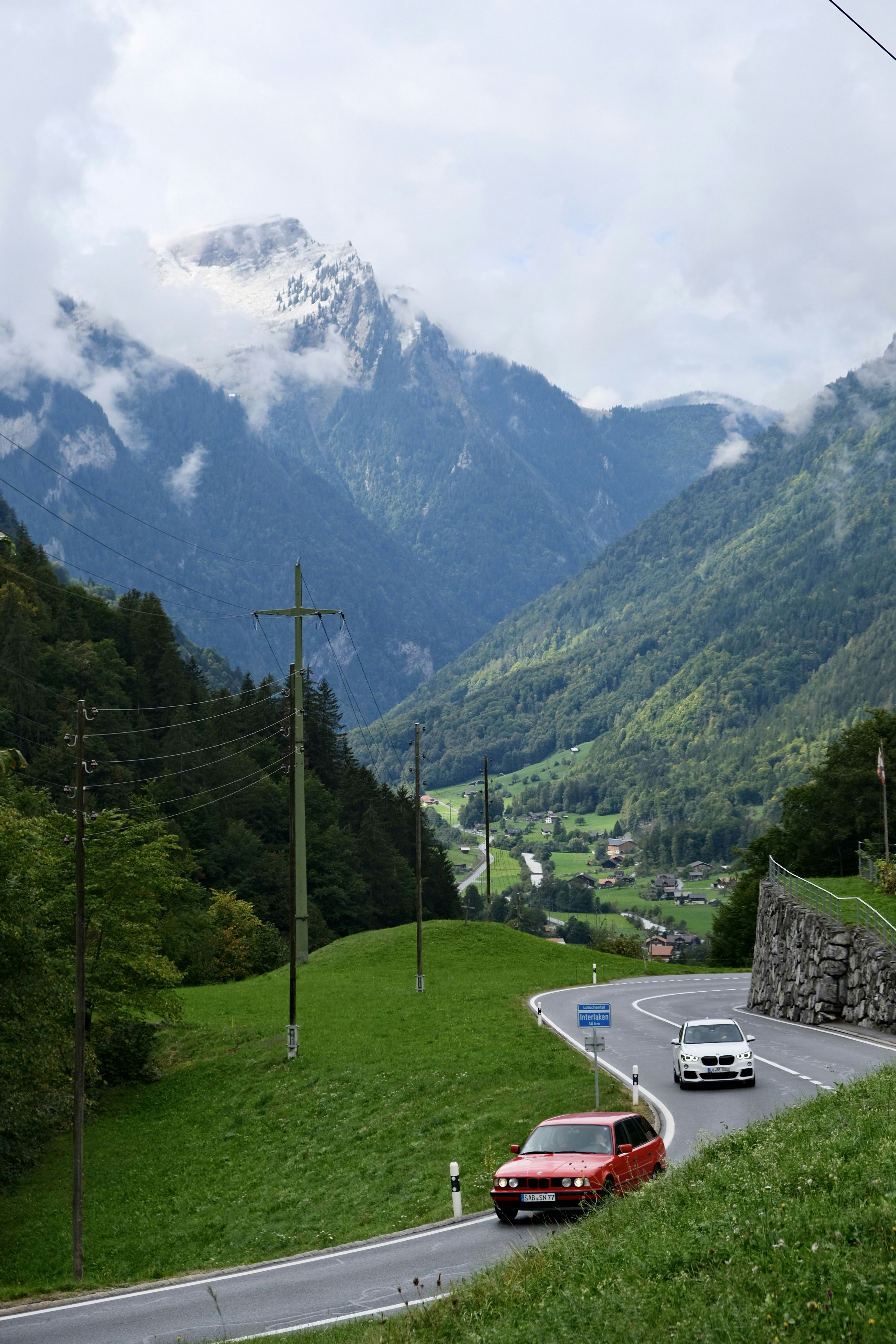 Driving in Switzerland with scenic background