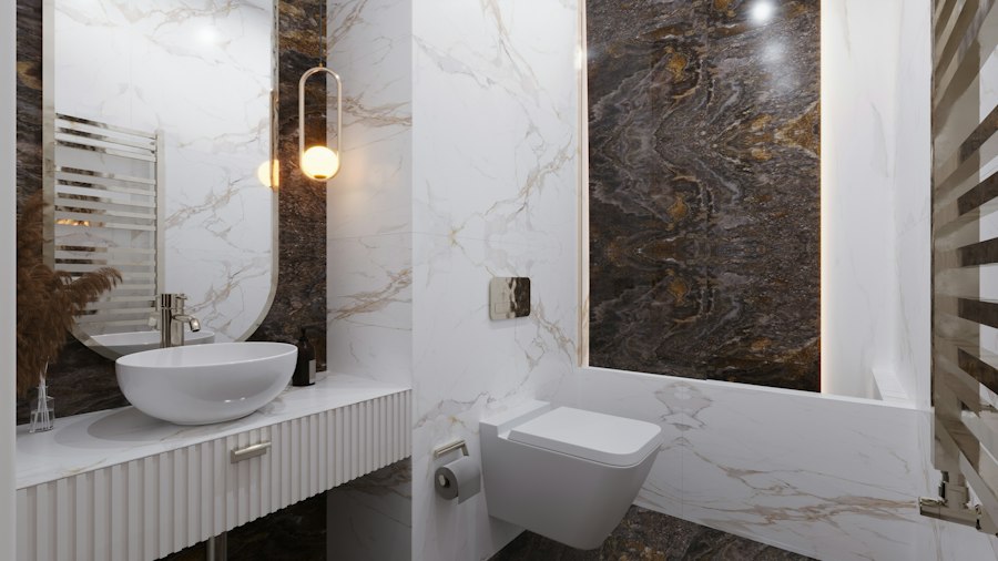 Nhà vệ sinh với bồn tắm và lavabo - chống thấm nhà vệ sinh