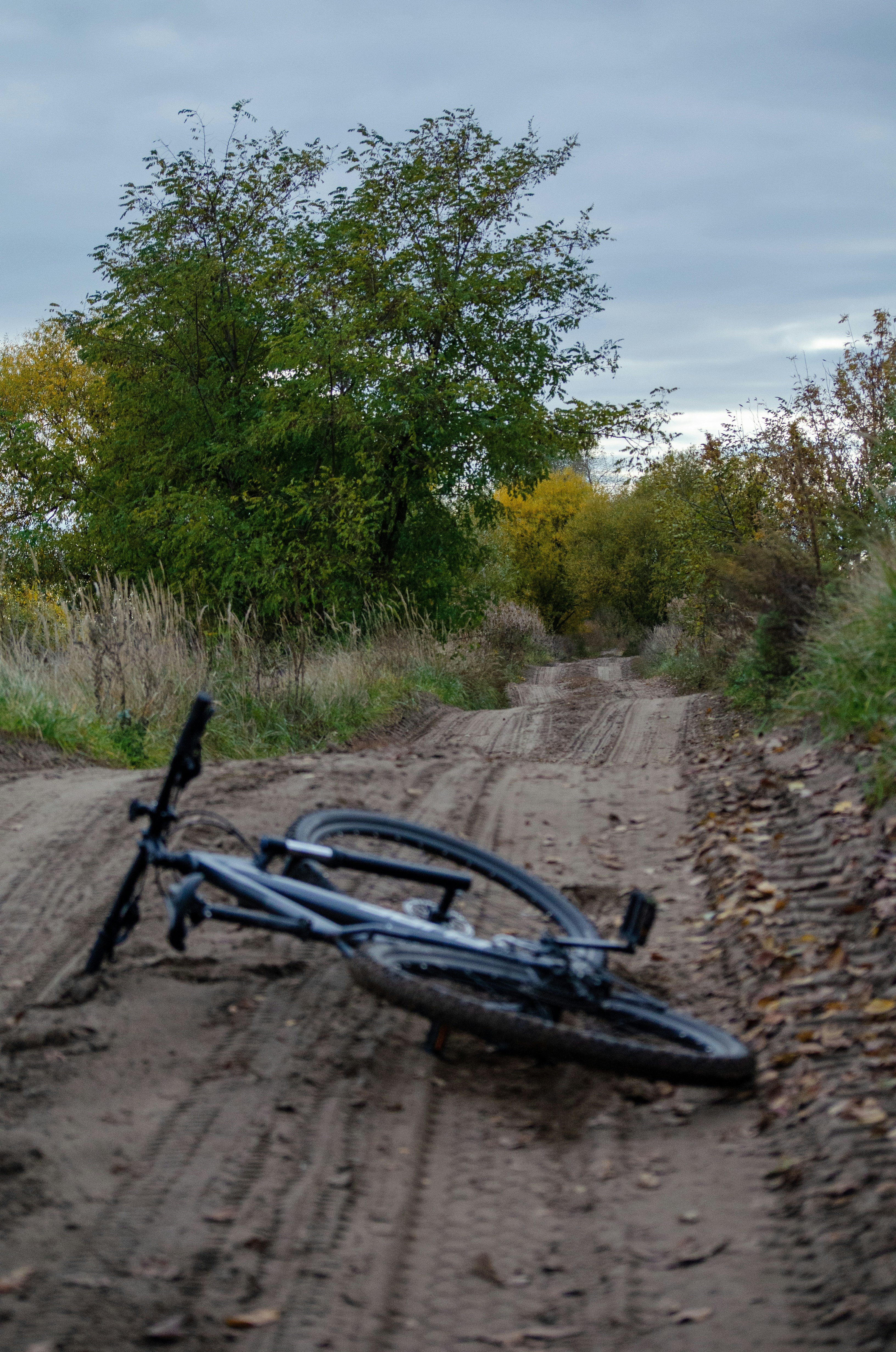 a bicycle lying on the ground