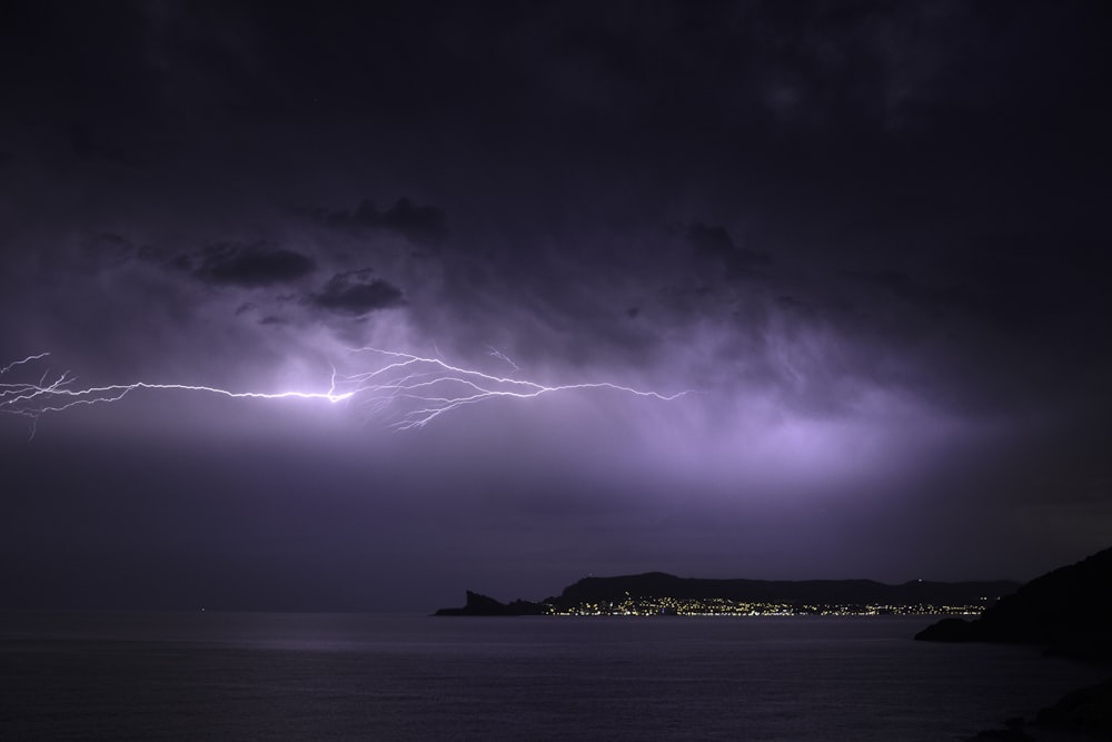 a dark sky with lightning