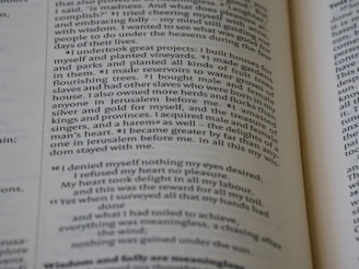 A close-up of an open book with text in a serif font on off-white pages. The content appears to be prose with numbered sections at the beginning of each paragraph. The paper shows some wear, giving it a slightly aged appearance.
