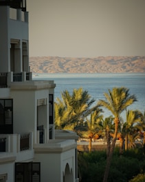 a view of a beach and some buildings