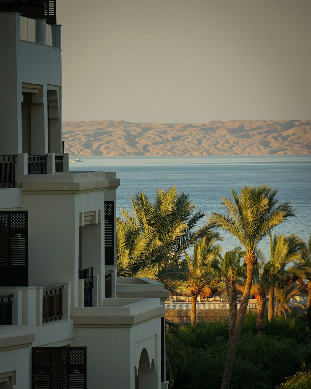 a view of a beach and some buildings