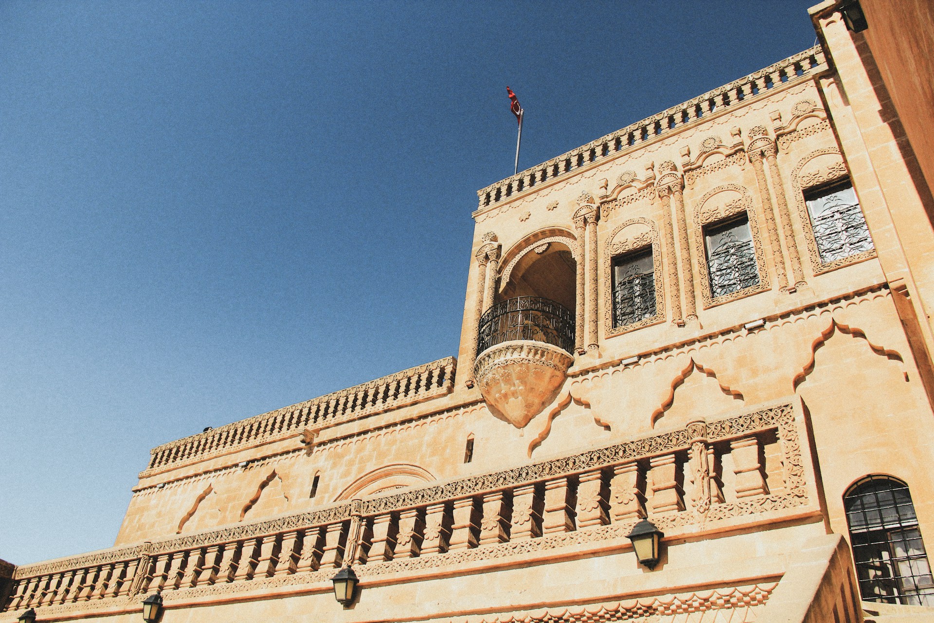a building with a flag on top