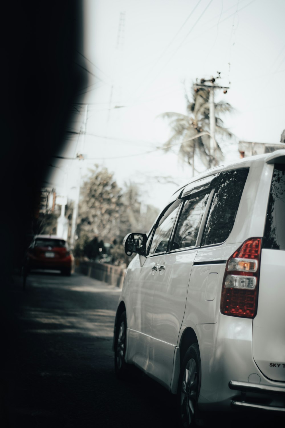 a white car on a road