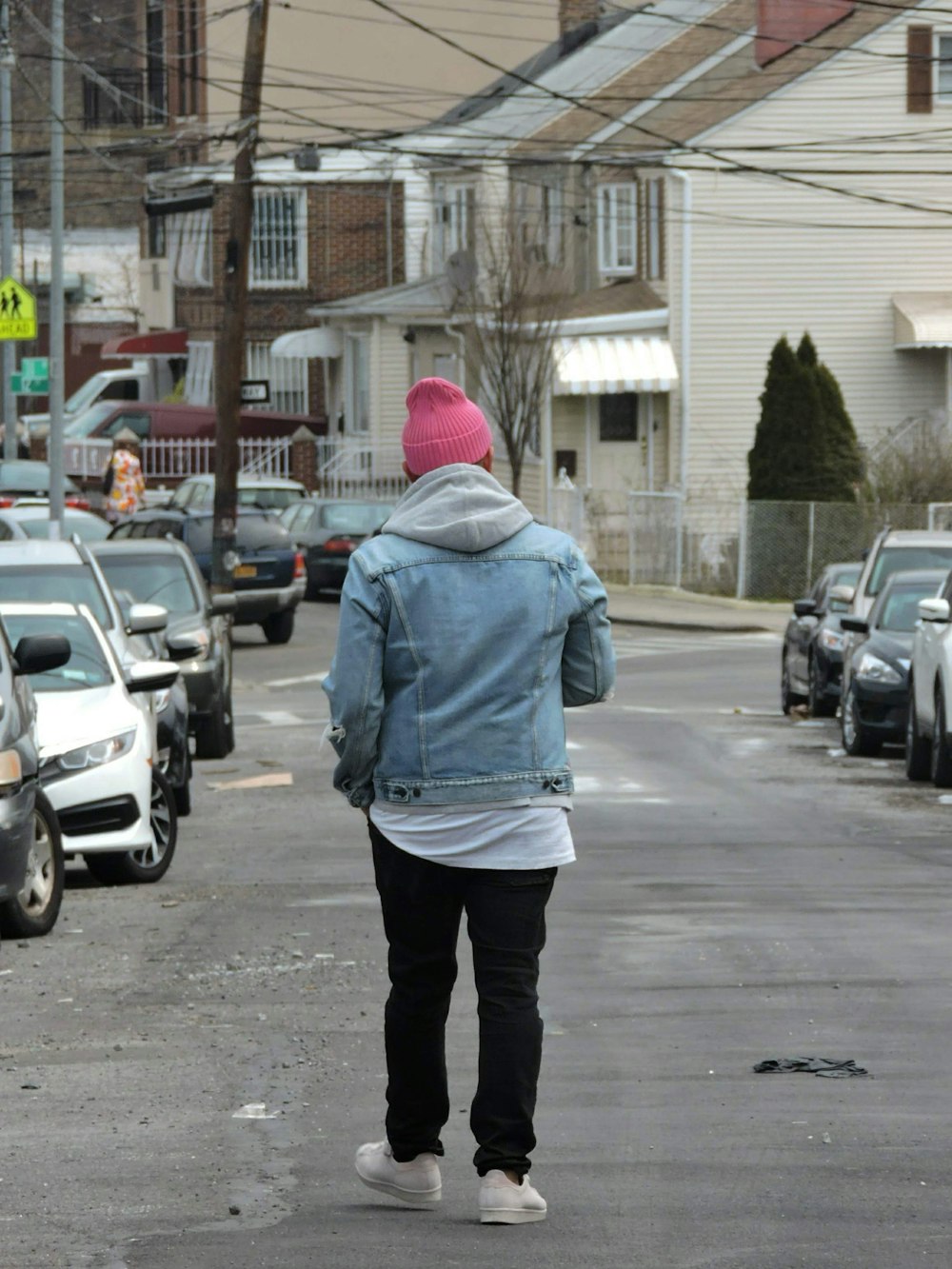 a person walking down a street