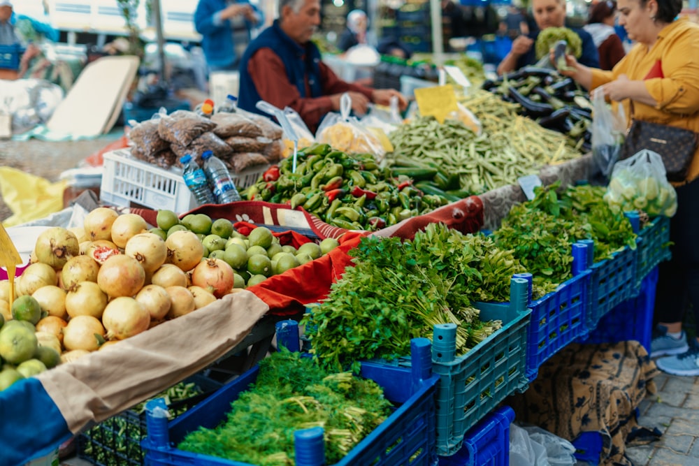 a market with various fruits and vegetables