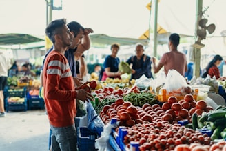 a person buying tomatoes at a market