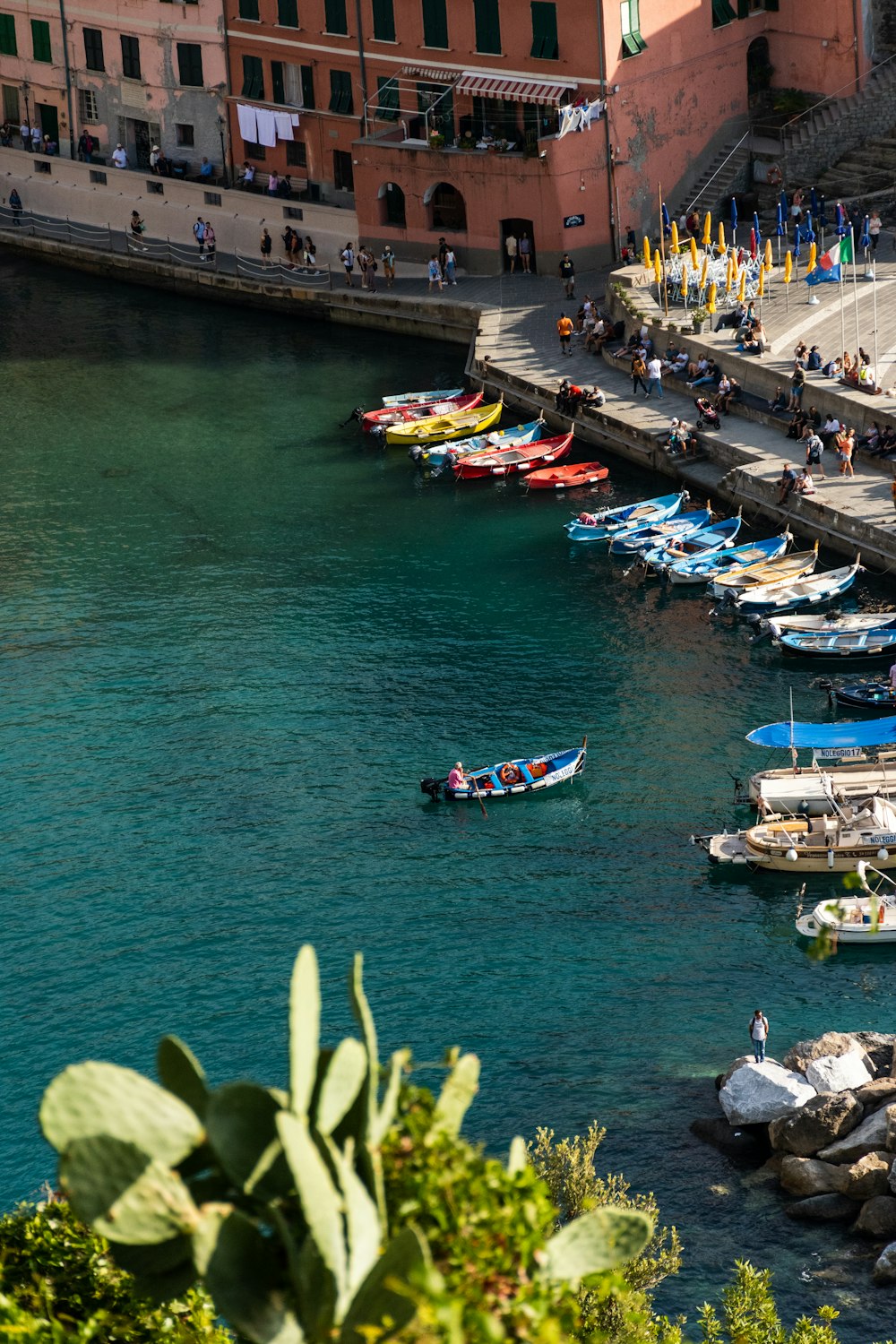 a group of boats in a body of water