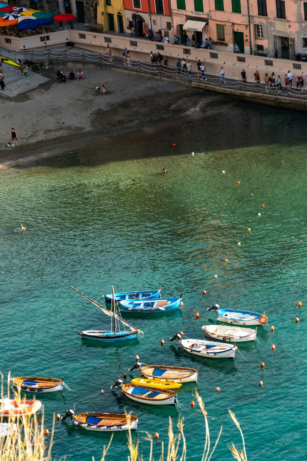 a group of boats in a body of water