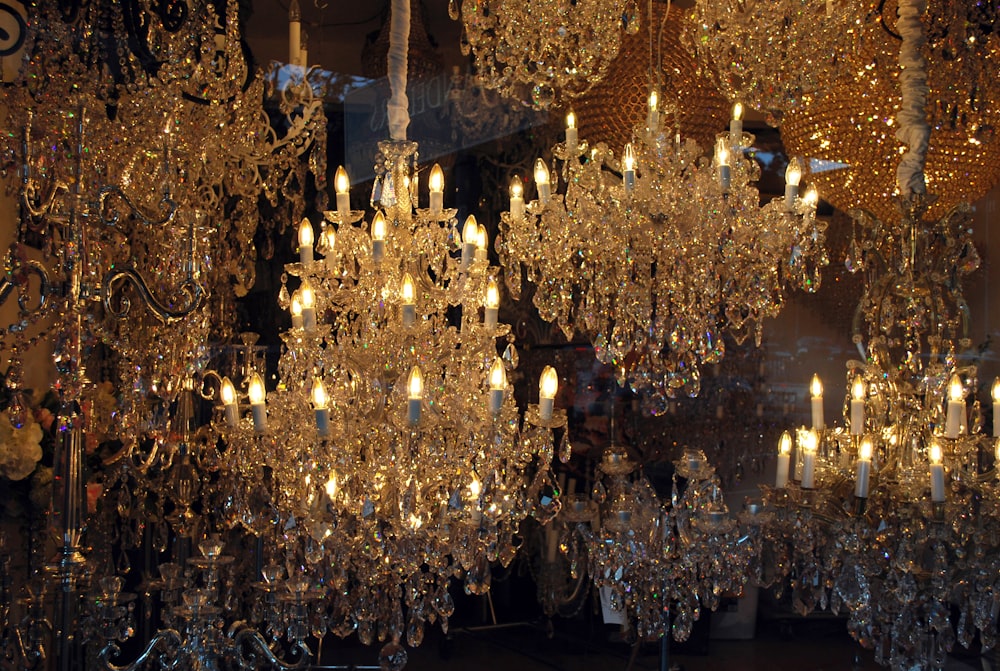 a chandelier with many candles