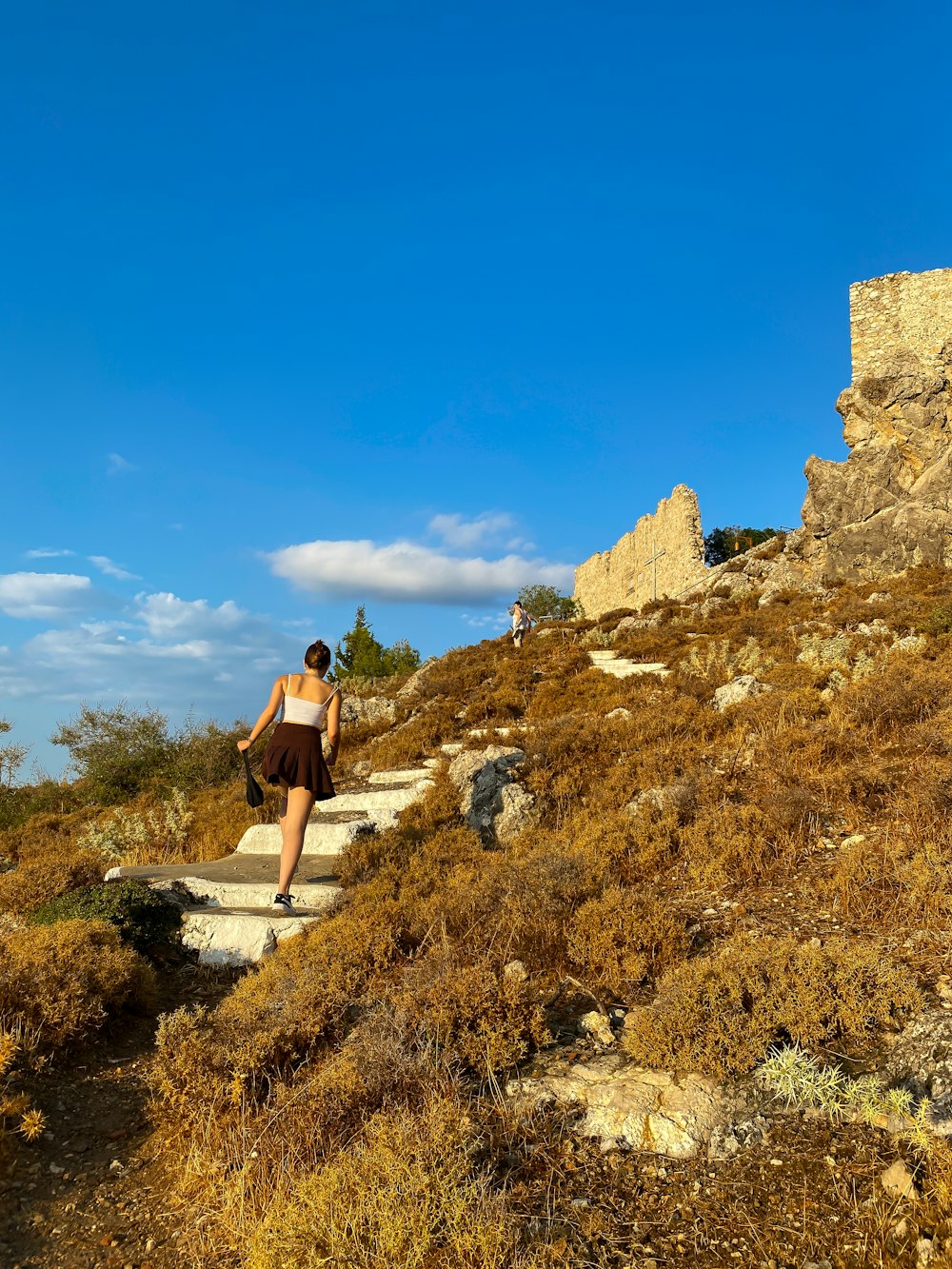 a person walking on a path in a rocky area