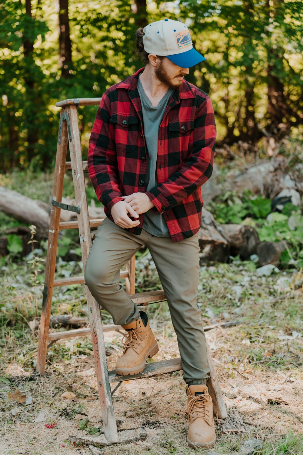 a man sitting on a chair outside