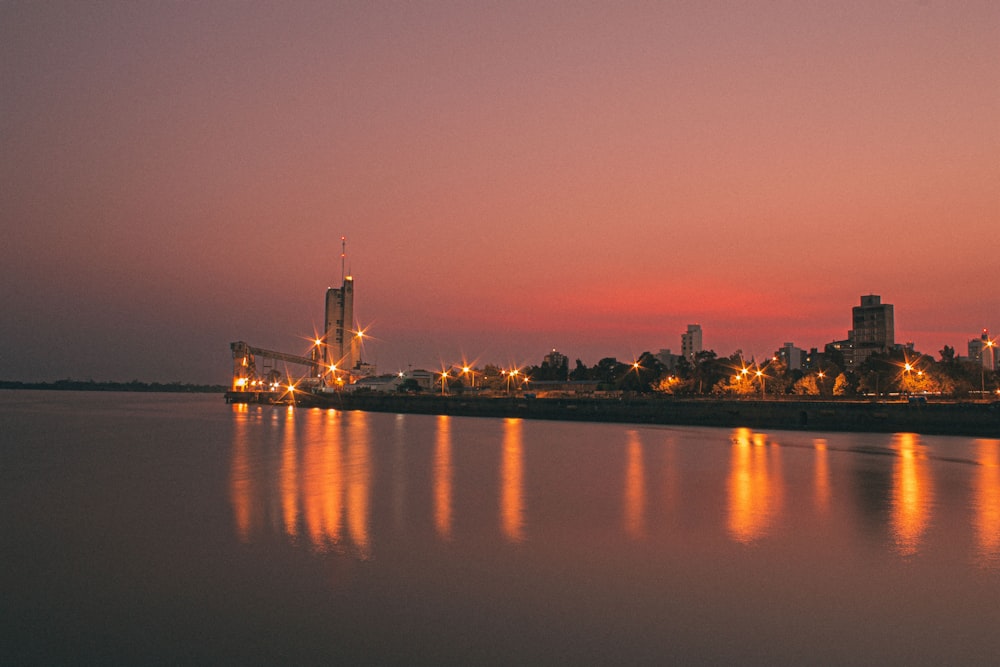 a city skyline at night