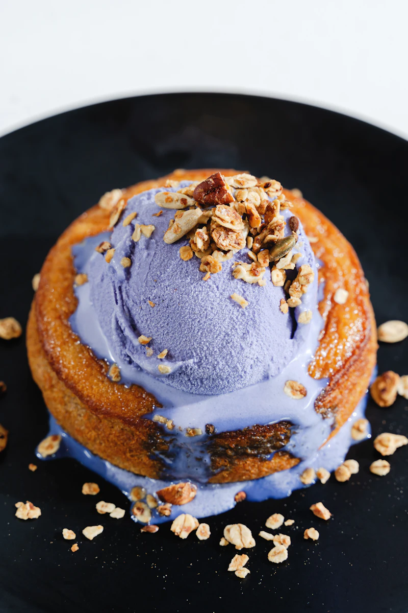 Caramelized French Toast with Ube Yogurt Cream and Granola