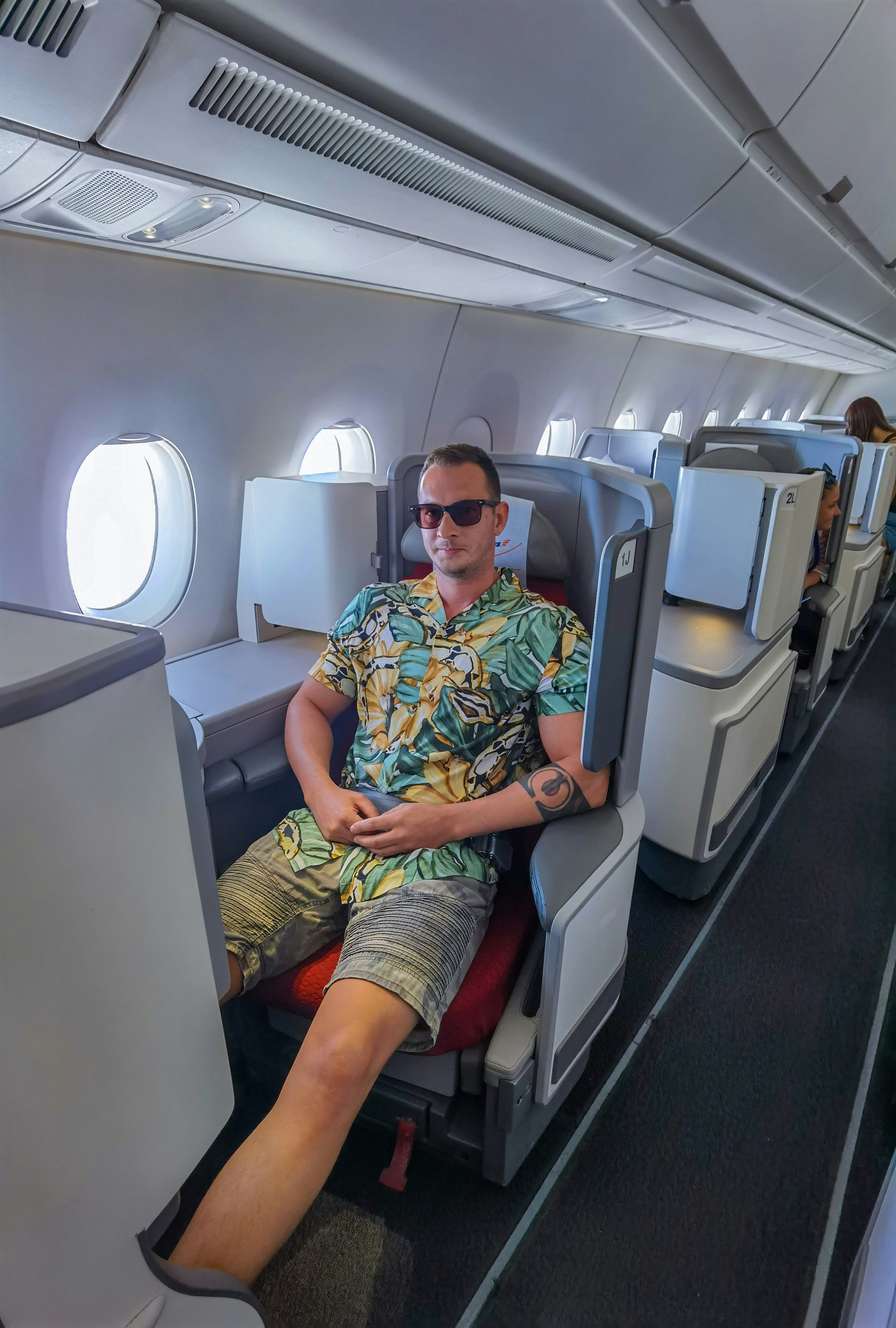 a person sitting in an airplane