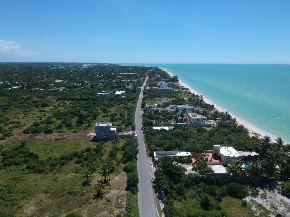 a road next to a beach