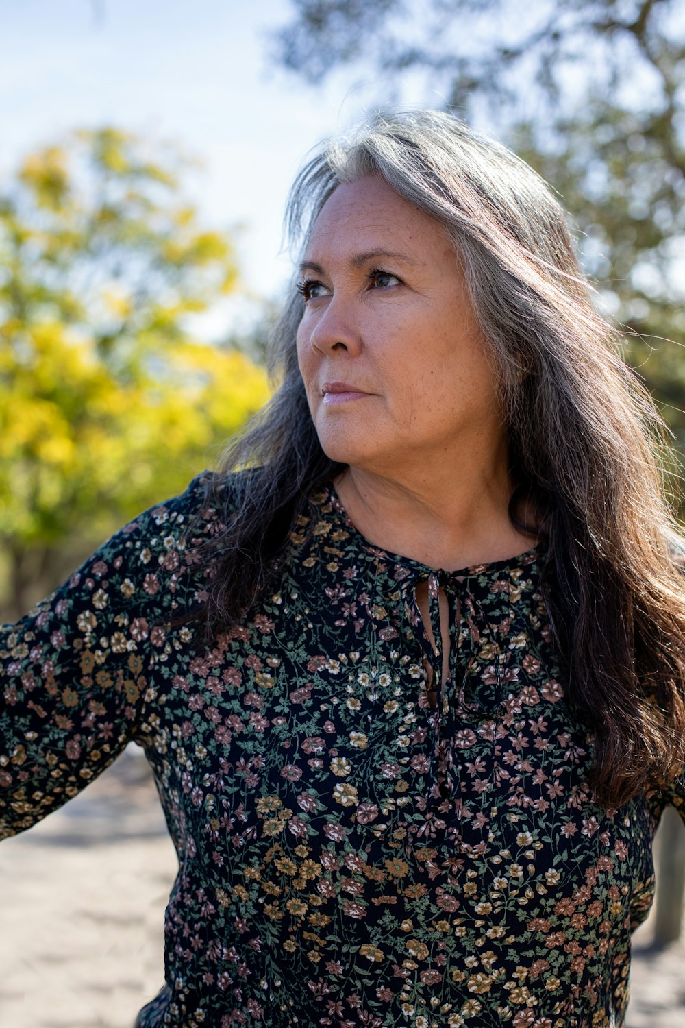 a woman with long hair