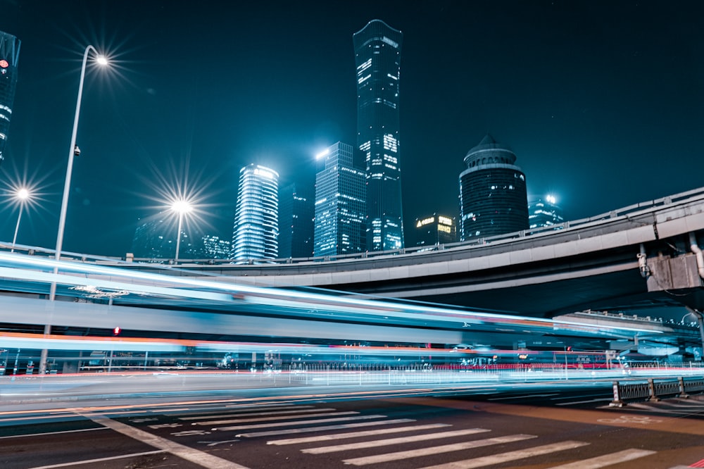 a city skyline at night